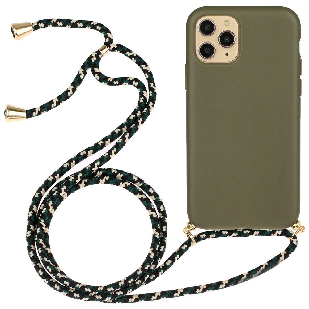 For iPhone 14 Pro Max 6.7 inch Wheat Straw TPU Hybrid Case Drop-proof Phone Cover with Long Lanyard