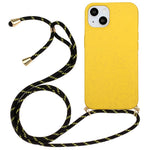 Soft TPU + Wheat Straw Hybrid Case for iPhone 14 6.1 inch, Drop-proof Phone Cover with Adjustable Lanyard
