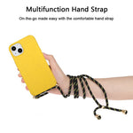 Soft TPU + Wheat Straw Hybrid Case for iPhone 14 6.1 inch, Drop-proof Phone Cover with Adjustable Lanyard