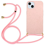 Soft TPU + Wheat Straw Hybrid Case for iPhone 14 6.1 inch, Drop-proof Phone Cover with Adjustable Lanyard