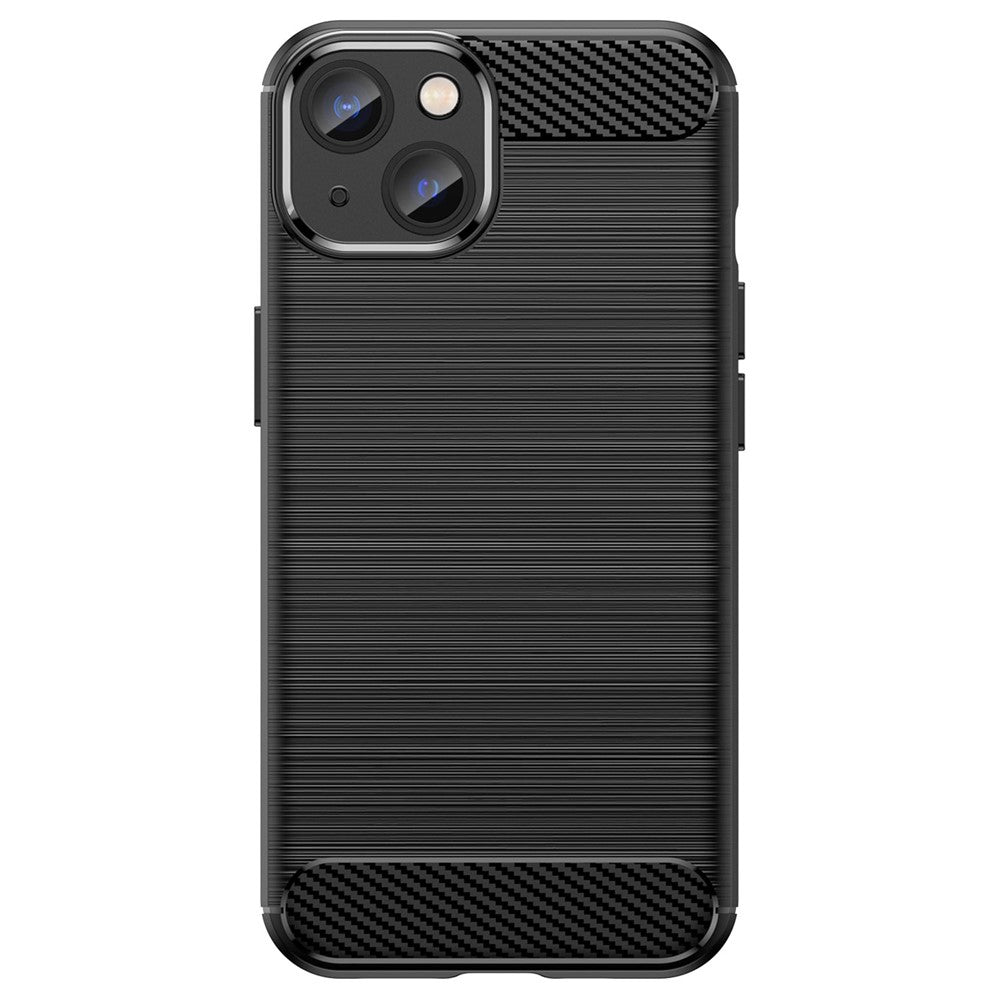 Beskyttelsescover til iPhone 14 6,1 tommer, børstet kulfiber-tekstur TPU-cover, anti-fald mobiltelefoncover