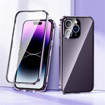 For iPhone 14 Pro Shockproof Case Full Protection Phone Cover Metal + Tempered Glass Magnetic Case with Self-Locking Buckle