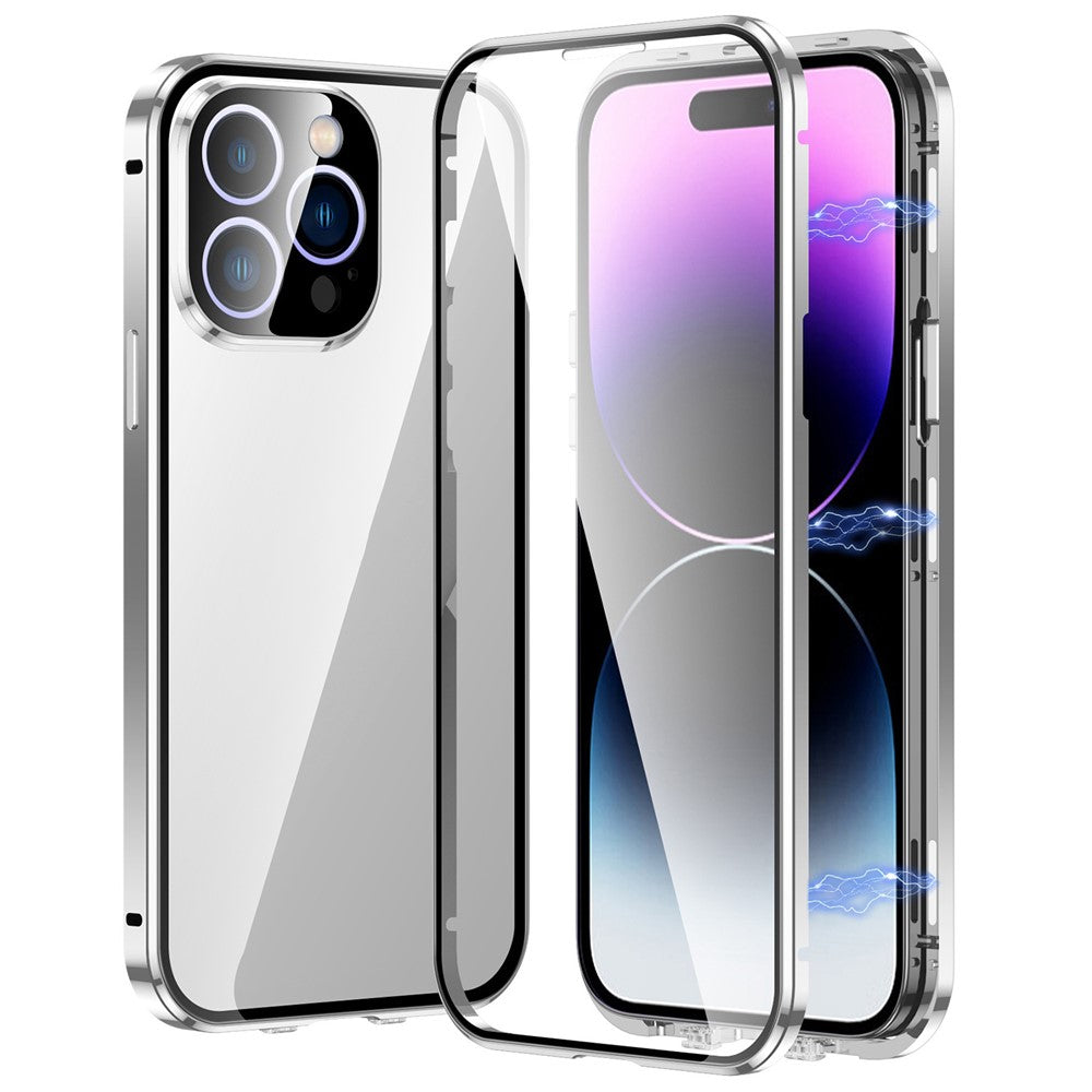 For iPhone 14 Pro Shockproof Case Full Protection Phone Cover Metal + Tempered Glass Magnetic Case with Self-Locking Buckle