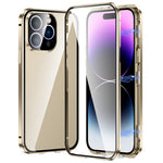 For iPhone 14 Pro Shockproof Case Full Protection Phone Cover Metal + Tempered Glass Magnetic Case with Self-Locking Buckle