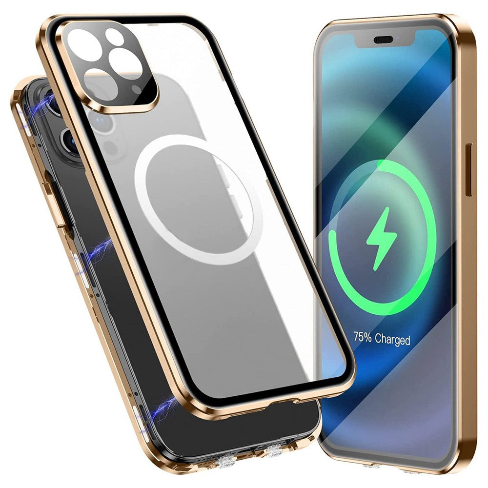 Til iPhone 11 Pro Max 6,5 tommer magnetisk telefoncover mat hårdt PC + metal + hærdet glas anti-fald telefoncover stødsikkert cover med magnetisk lås