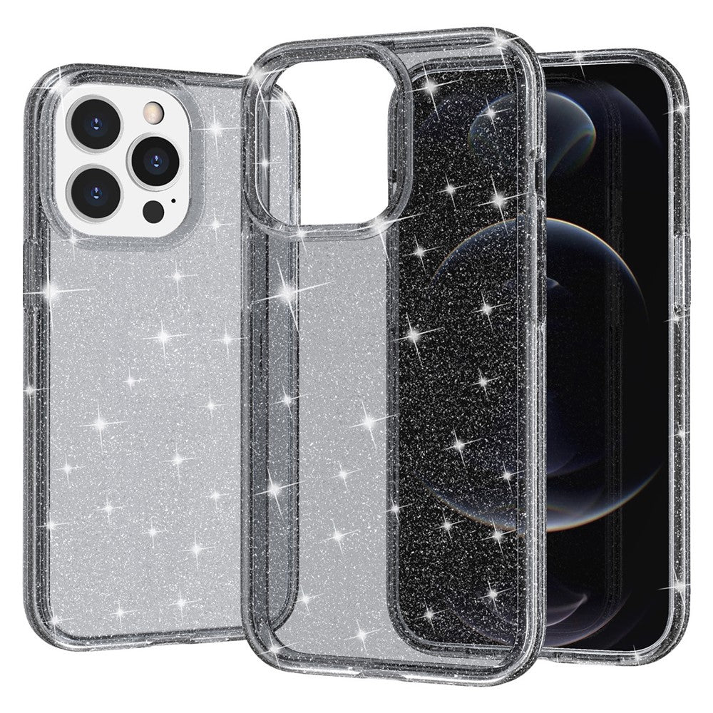 For iPhone 15 Pro Sparkly Glitter Anti-Scratch Case Hard PC + Soft TPU Phone Cover