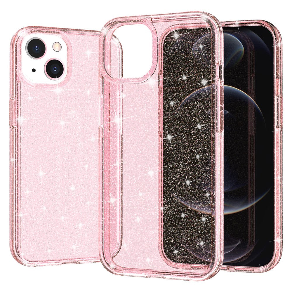 Til iPhone 15 Stødsikkert beskyttelsescover med glitter Hårdt PC + blødt TPU telefoncover