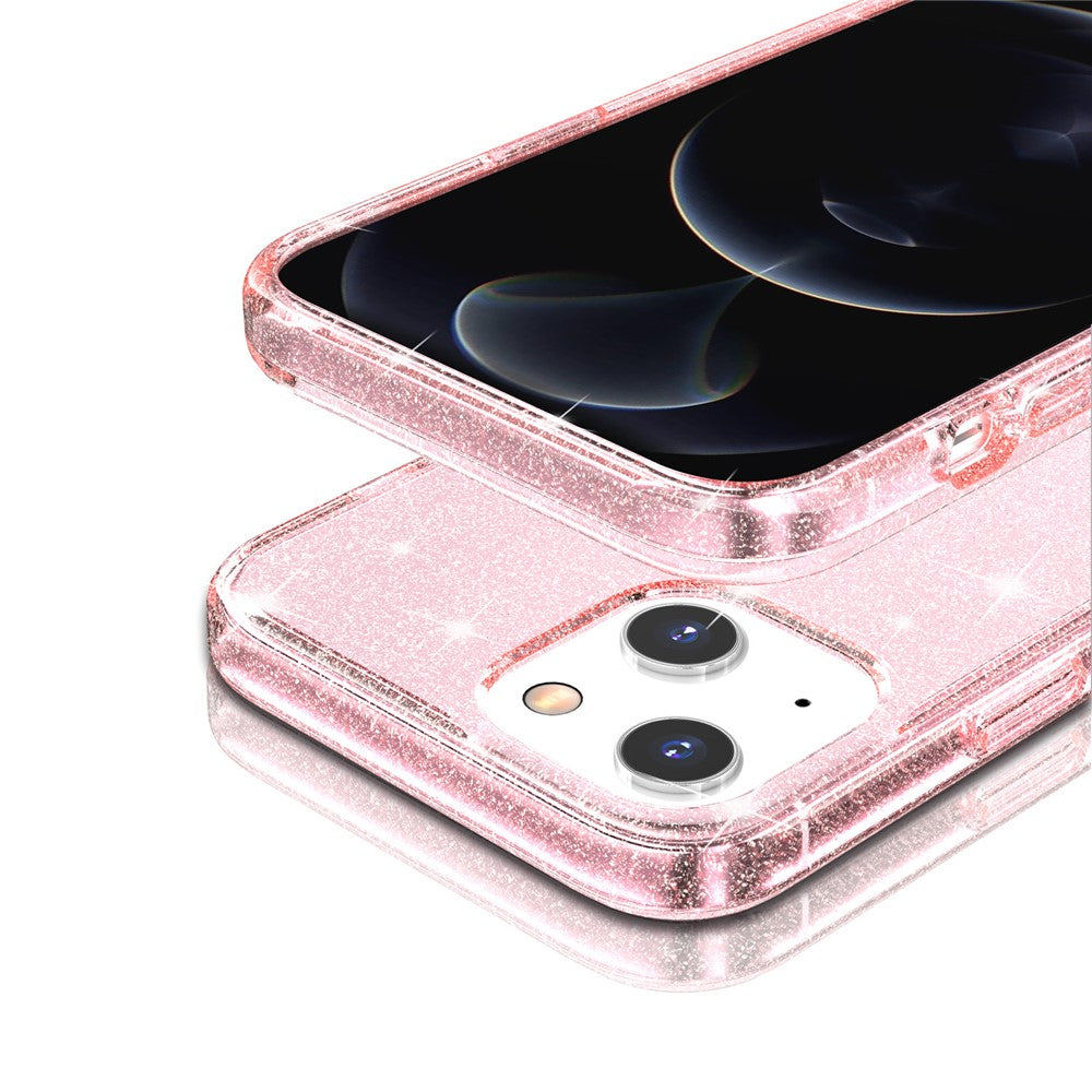 Til iPhone 15 Stødsikkert beskyttelsescover med glitter Hårdt PC + blødt TPU telefoncover
