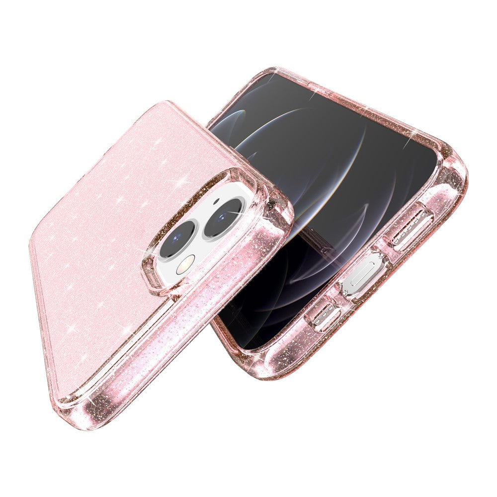 Til iPhone 15 Stødsikkert beskyttelsescover med glitter Hårdt PC + blødt TPU telefoncover