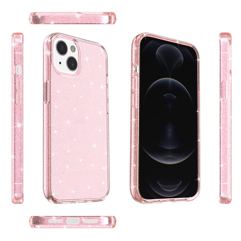 Til iPhone 15 Stødsikkert beskyttelsescover med glitter Hårdt PC + blødt TPU telefoncover