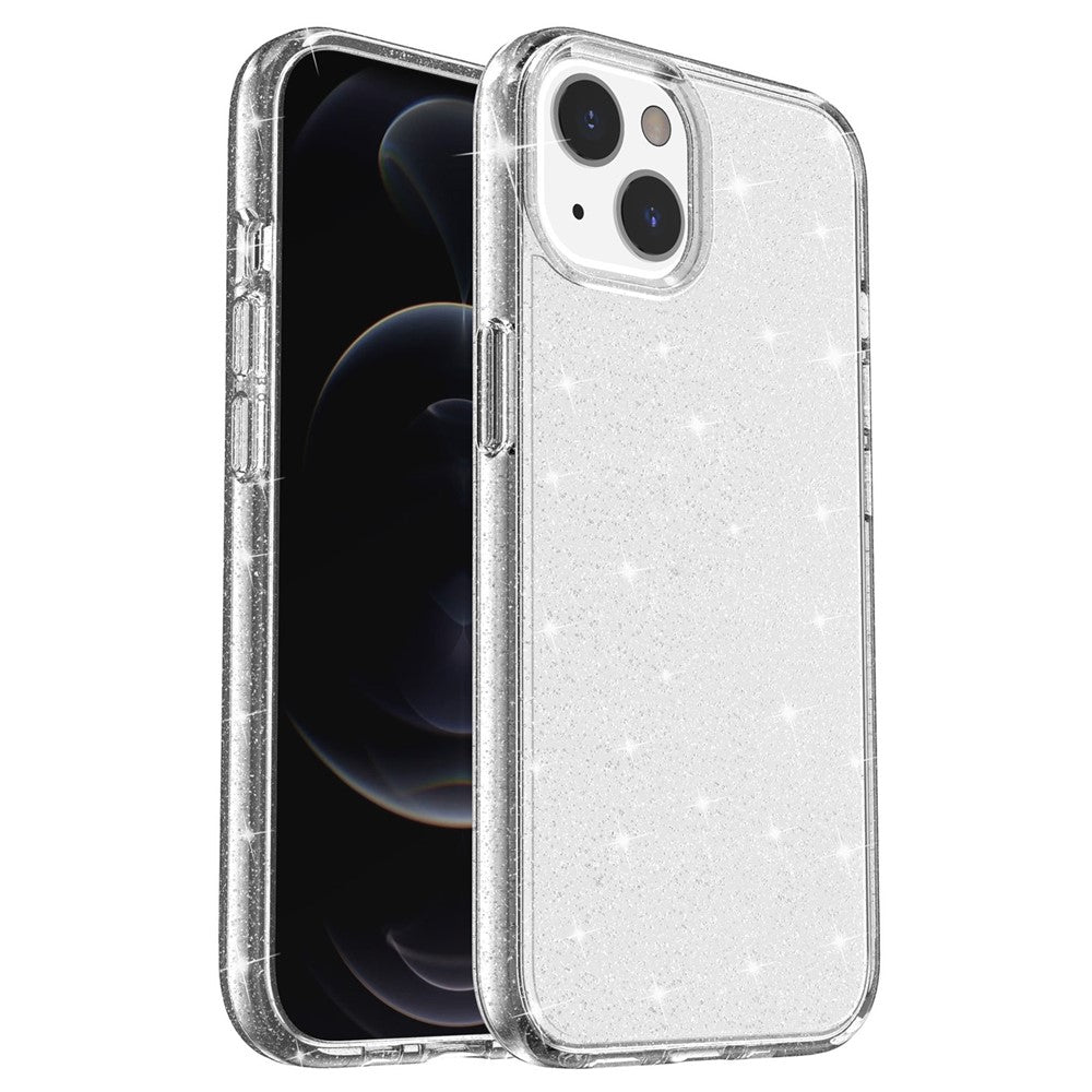 Til iPhone 15 Stødsikkert beskyttelsescover med glitter Hårdt PC + blødt TPU telefoncover