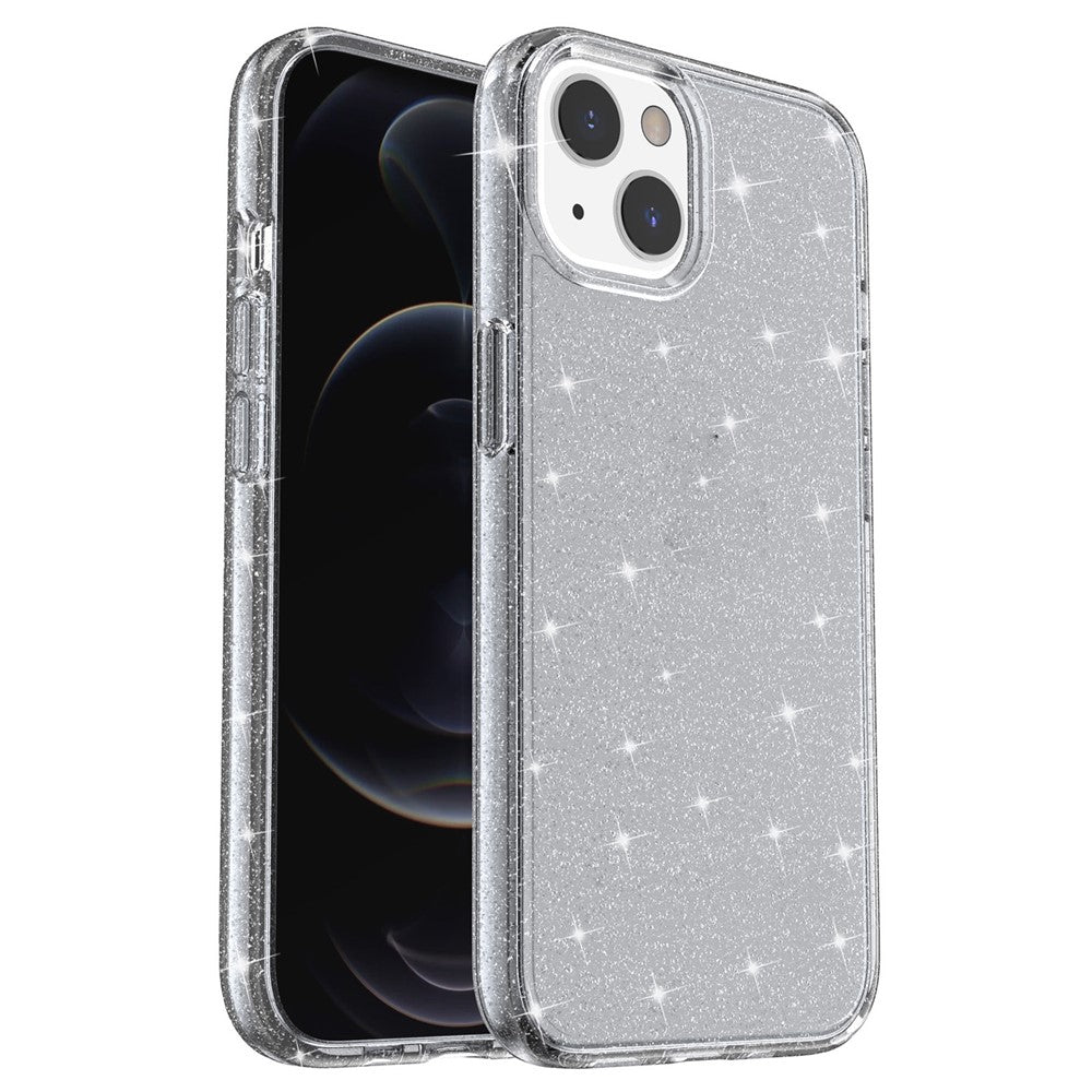 Til iPhone 15 Stødsikkert beskyttelsescover med glitter Hårdt PC + blødt TPU telefoncover