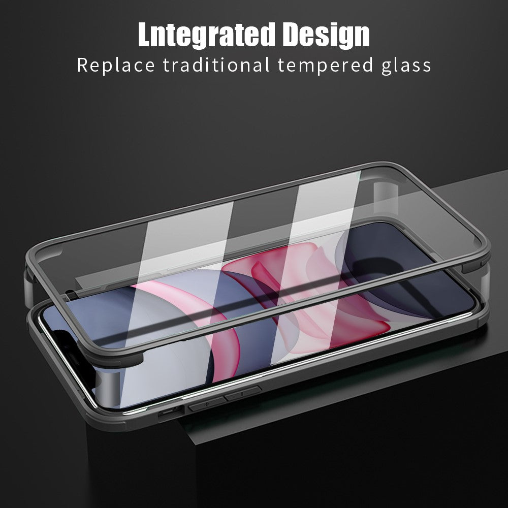 For iPhone 11 Clear Phone Case Double Side Tempered Glass + Silicone Frame Protective Cover