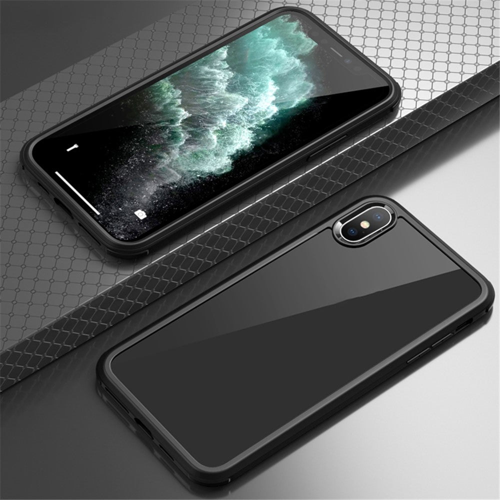 Til iPhone XS Max 360-graders dobbeltsidet beskyttelsescover med hærdet glas + silikoneramme