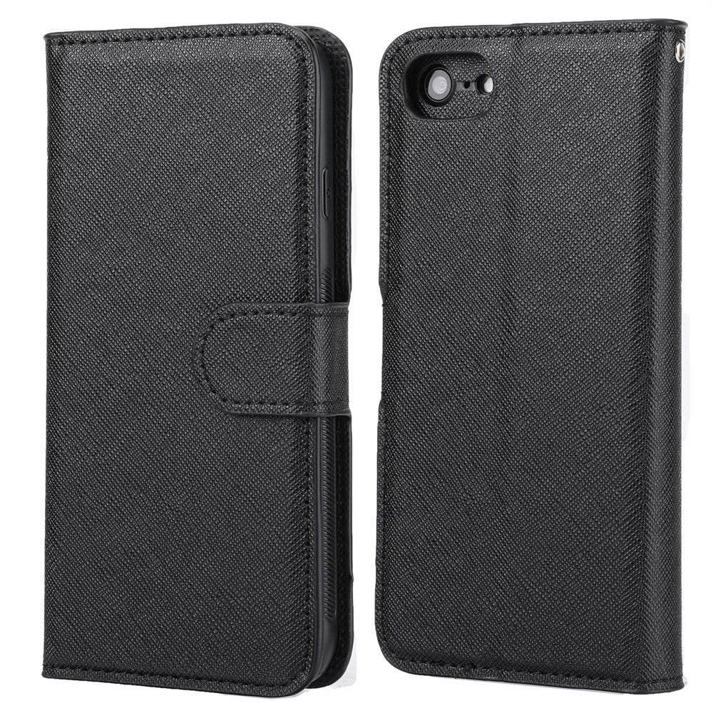 For iPhone 7/8/SE (2020)/SE (2022) Cross Texture Leather Cover + Detachable TPU Back Phone Flip Case
