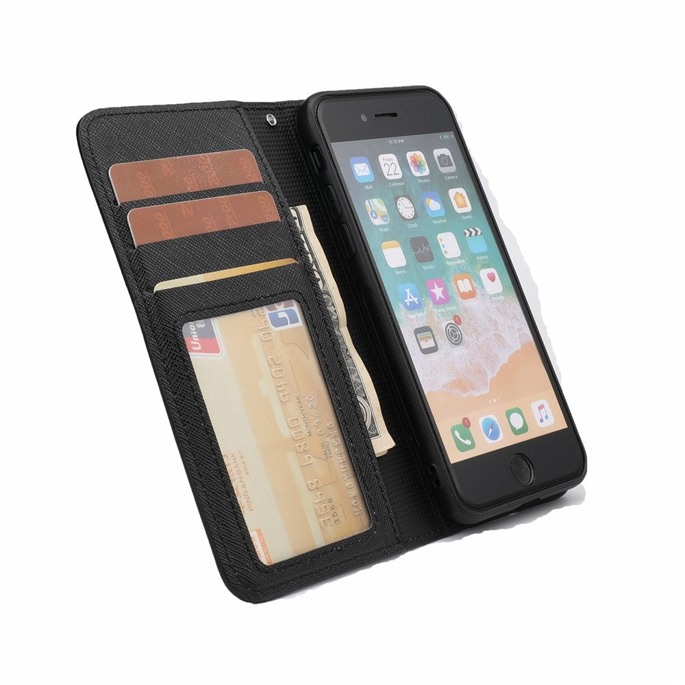 For iPhone 7/8/SE (2020)/SE (2022) Cross Texture Leather Cover + Detachable TPU Back Phone Flip Case
