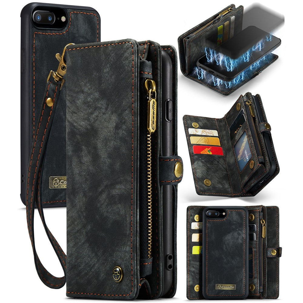 CASEME Vintage PU Leather Case for iPhone 8 Plus / 7 Plus, 008 Series 2-in-1 PC Multi-slot Wallet Phone Case