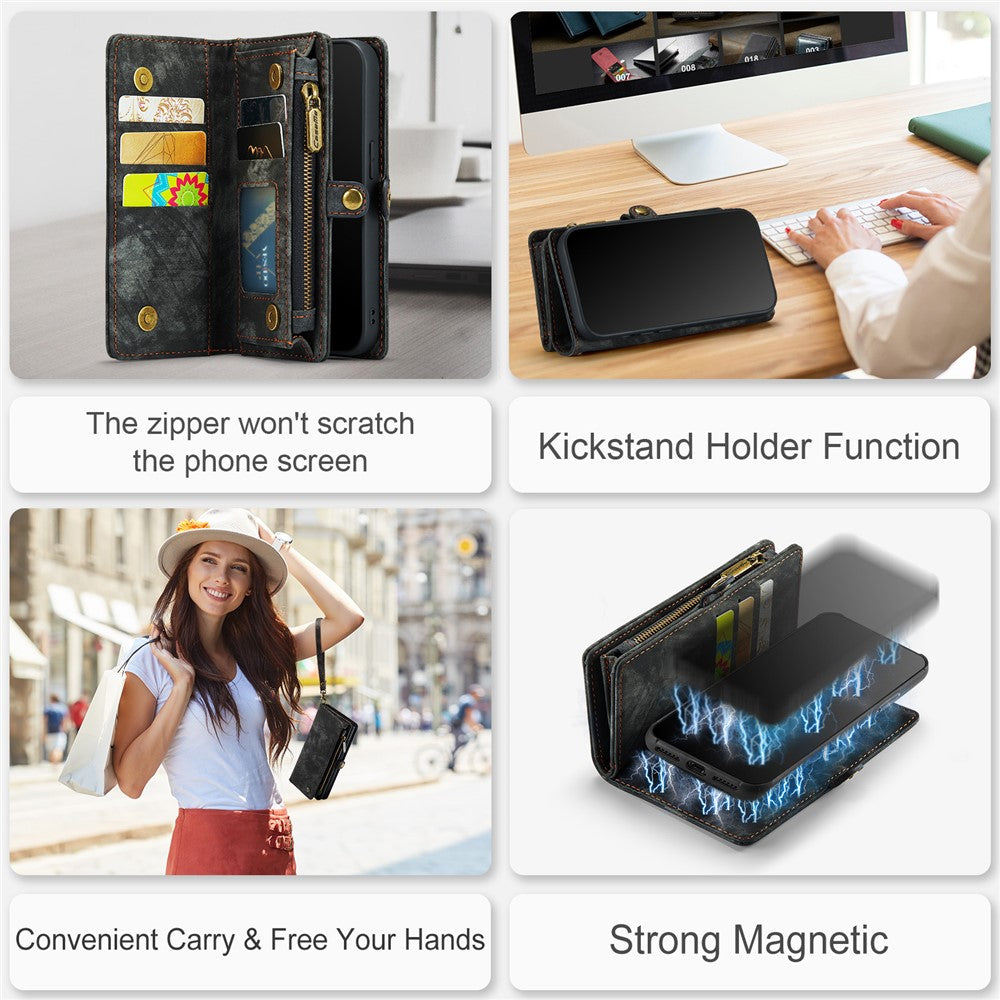CASEME Vintage PU Leather Case for iPhone 8 Plus / 7 Plus, 008 Series 2-in-1 PC Multi-slot Wallet Phone Case