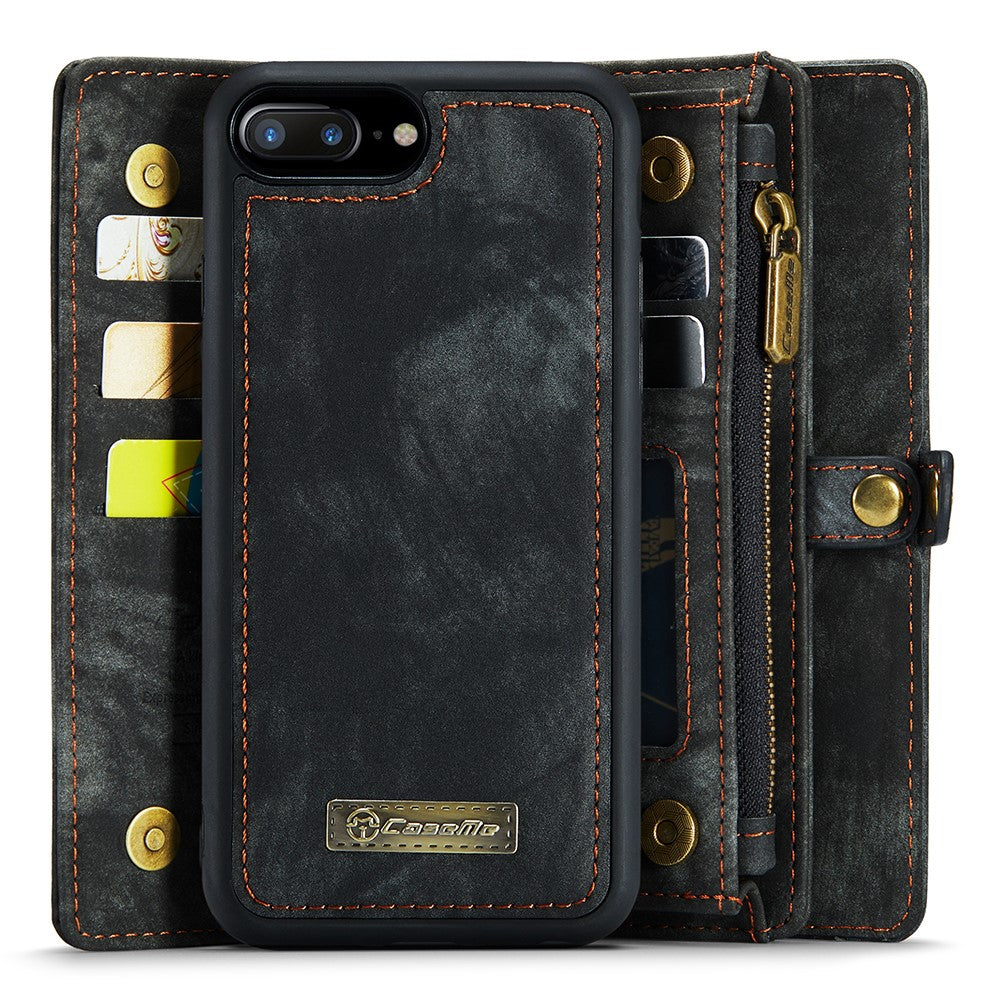 CASEME Vintage PU Leather Case for iPhone 8 Plus / 7 Plus, 008 Series 2-in-1 PC Multi-slot Wallet Phone Case