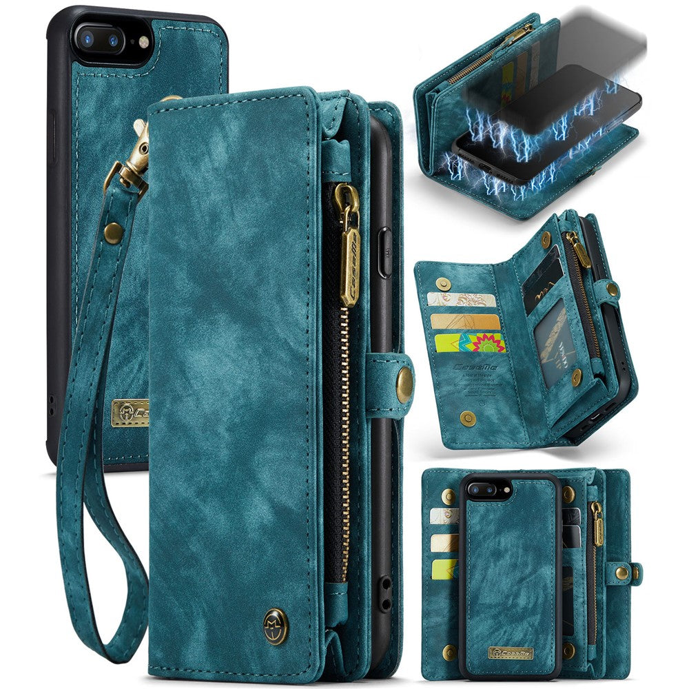 CASEME Vintage PU Leather Case for iPhone 8 Plus / 7 Plus, 008 Series 2-in-1 PC Multi-slot Wallet Phone Case