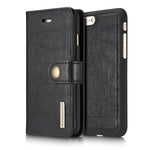 DG.MING Split Leather Wallet Cover with Detachable PC Back Shell for iPhone SE (2020) / SE (2022) / 8 / 7