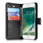 DG.MING Split Leather Wallet Cover with Detachable PC Back Shell for iPhone SE (2020) / SE (2022) / 8 / 7