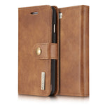 DG.MING Split Leather Wallet Cover with Detachable PC Back Shell for iPhone SE (2020) / SE (2022) / 8 / 7