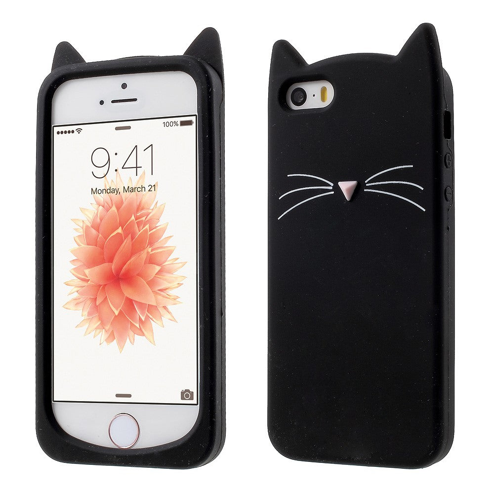 3D Bearded Cat Silicone Soft Phone Cover for iPhone SE 5s 5