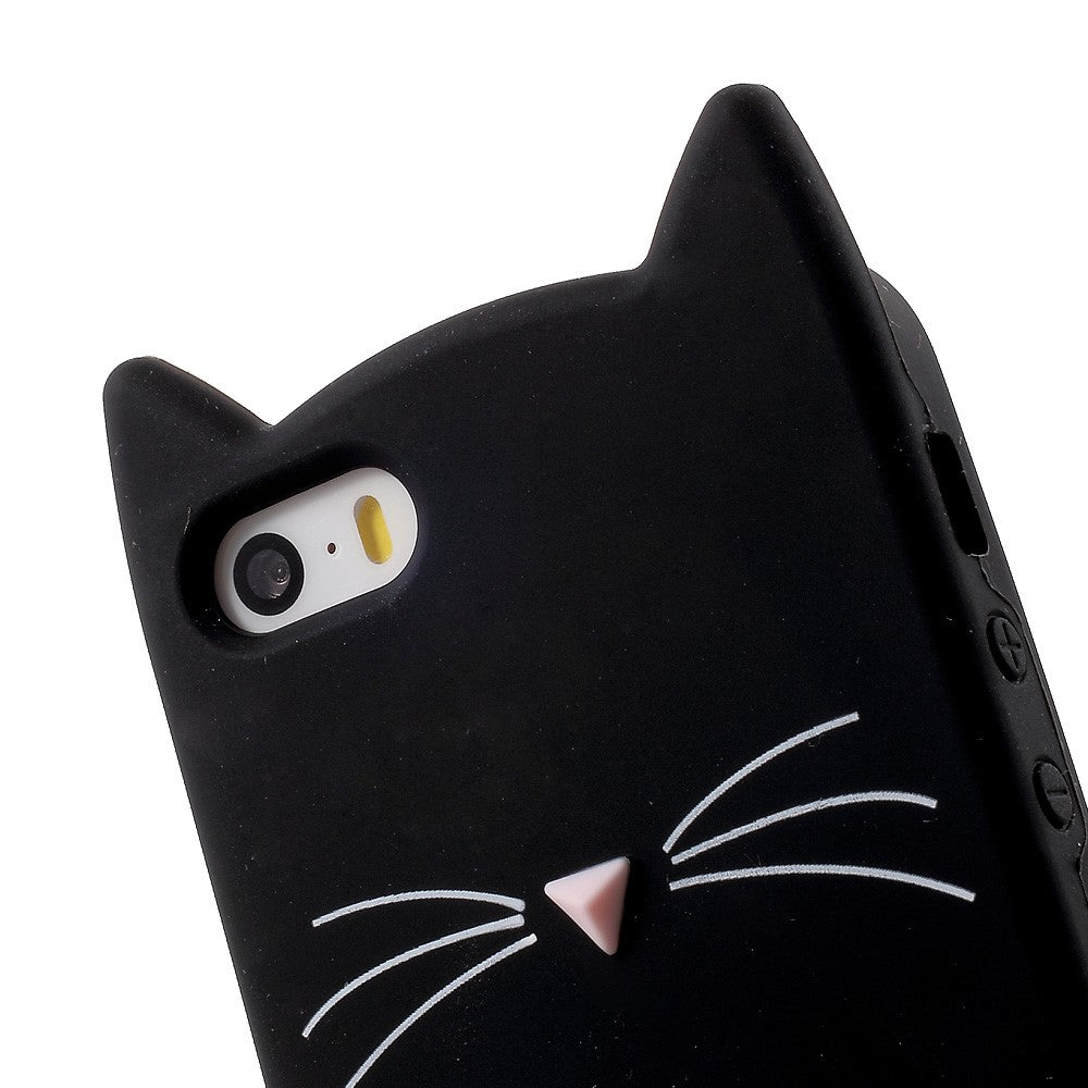 3D Bearded Cat Silicone Soft Phone Cover for iPhone SE 5s 5