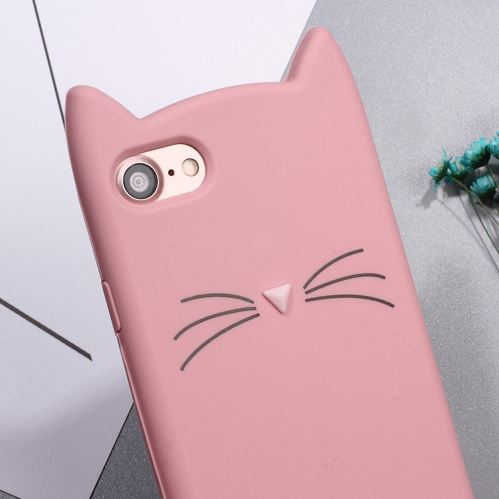 3D MEOW Skægkat Silikone Bagcover til iPhone SE (2020)/SE (2022)/8/7 4,7 tommer