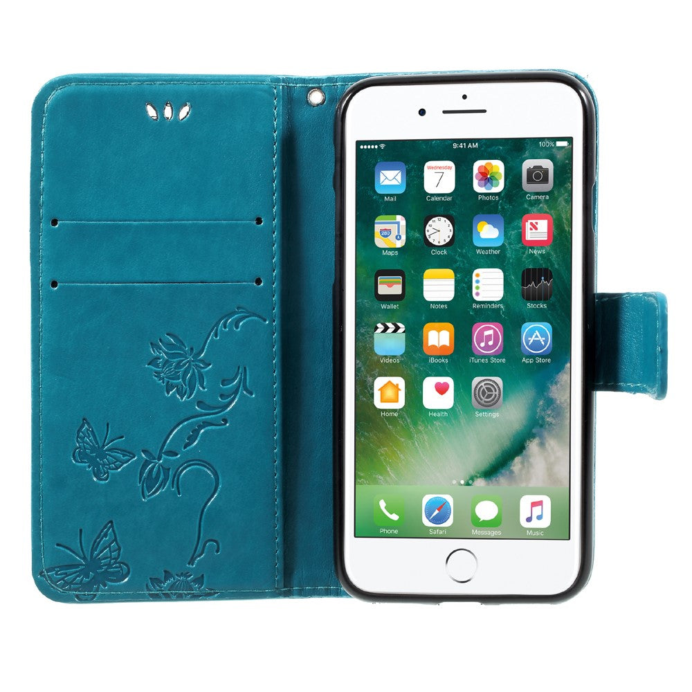 Imprint Butterfly Flower Magnetic Wallet PU Leather Stand Cell Phone Case for iPhone 7/8/SE (2020)/SE (2022)