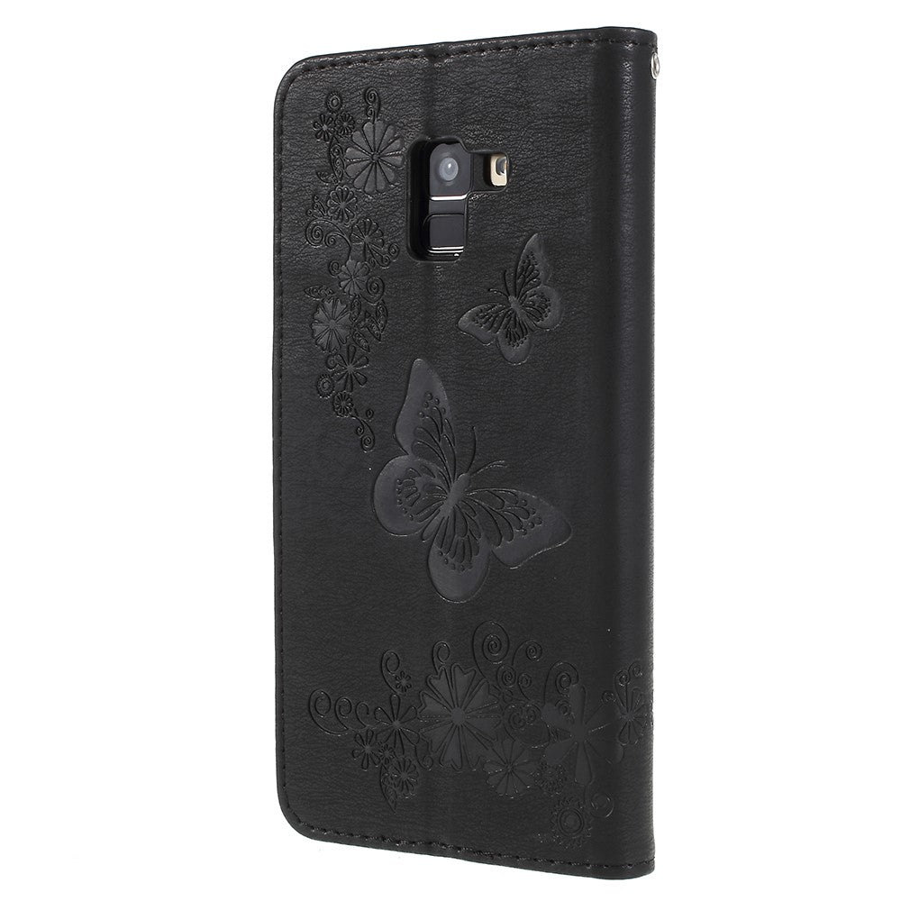 Taske med Præget Sommerfugle og Blomster til Samsung Galaxy A8 (2018)