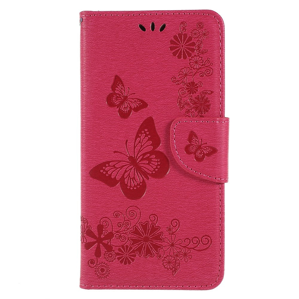 Taske med Præget Sommerfugle og Blomster til Samsung Galaxy A8 (2018)