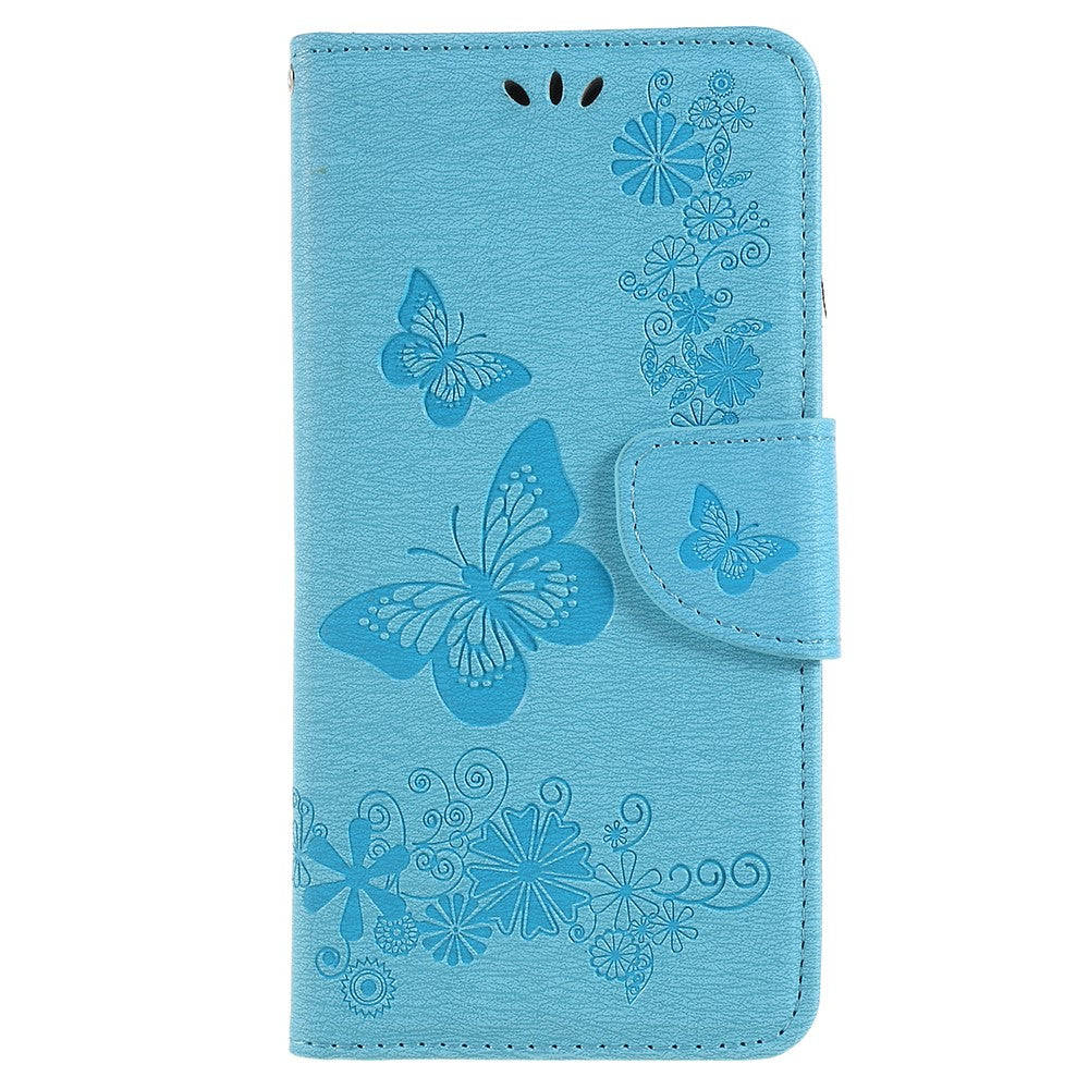 Taske med Præget Sommerfugle og Blomster til Samsung Galaxy A8 (2018)