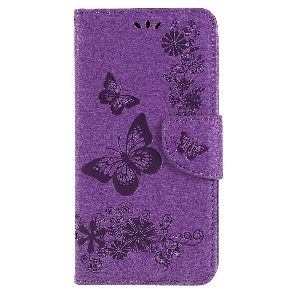 Taske med Præget Sommerfugle og Blomster til Samsung Galaxy A8 (2018)