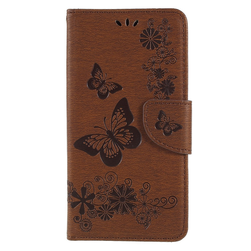 Taske med Præget Sommerfugle og Blomster til Samsung Galaxy A8 (2018)