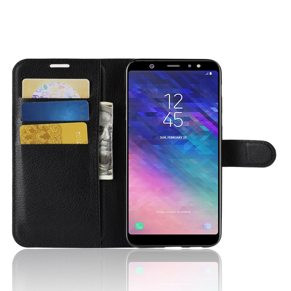 Litchi Skind PU Læder Magnetisk Pung Stativ Cover til Samsung Galaxy A6 Plus (2018)