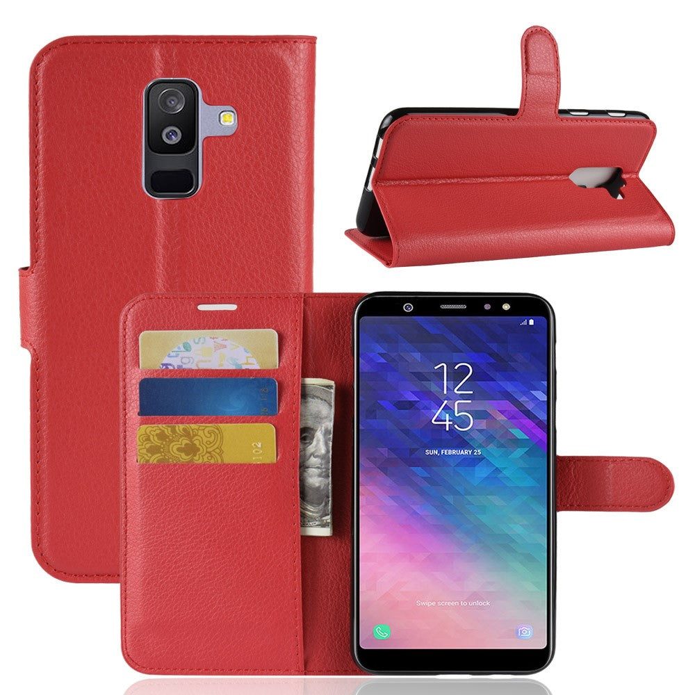 Litchi Skind PU Læder Magnetisk Pung Stativ Cover til Samsung Galaxy A6 Plus (2018)
