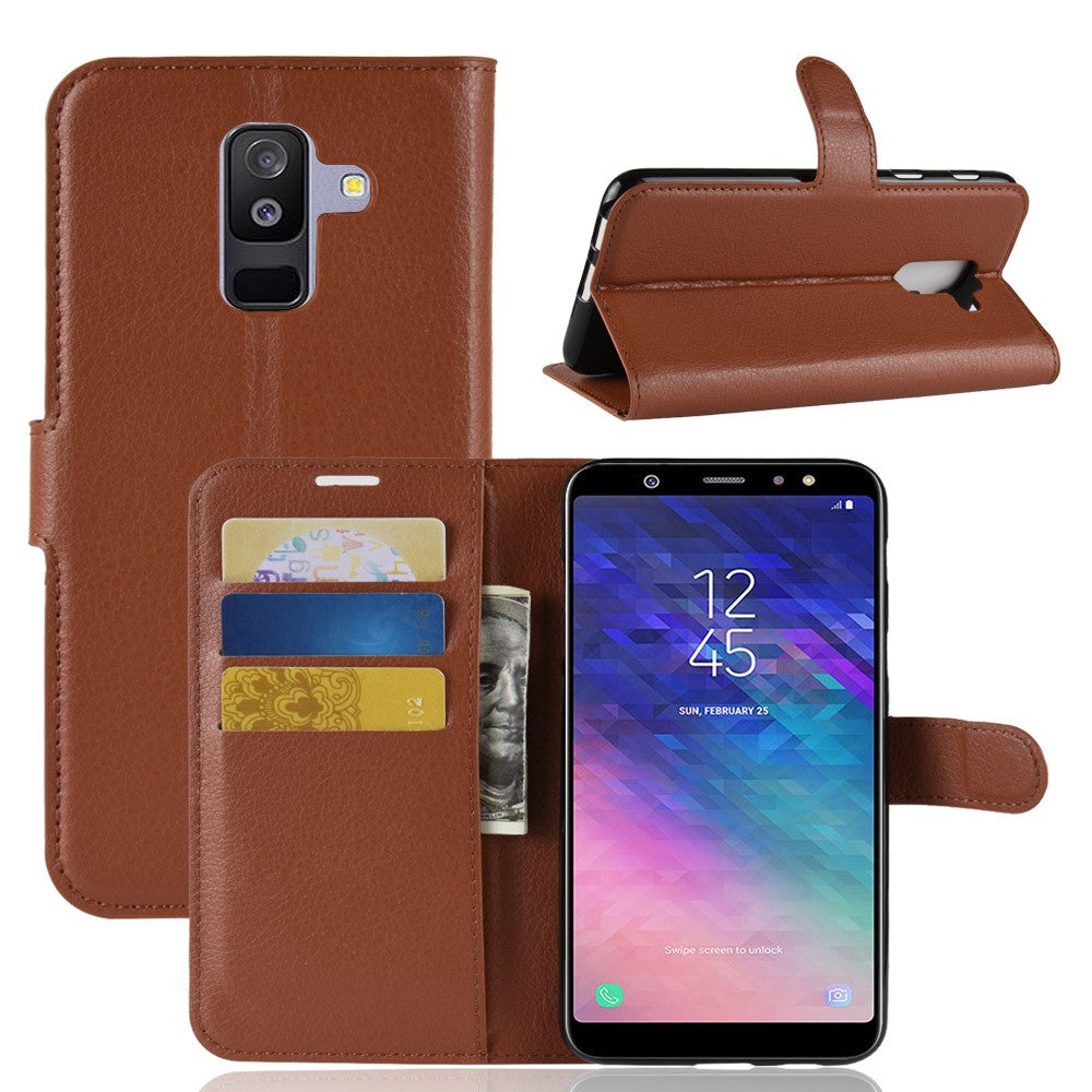 Litchi Skind PU Læder Magnetisk Pung Stativ Cover til Samsung Galaxy A6 Plus (2018)