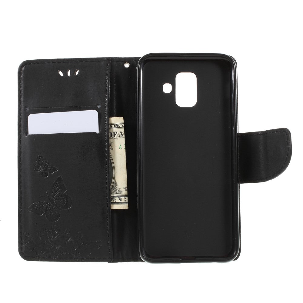 Imprint Butterfly Flower Leather Wallet Cover for Samsung Galaxy A6 (2018)