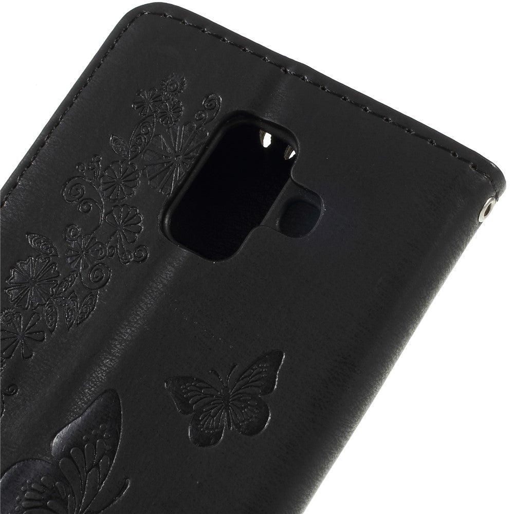 Imprint Butterfly Flower Leather Wallet Cover for Samsung Galaxy A6 (2018)