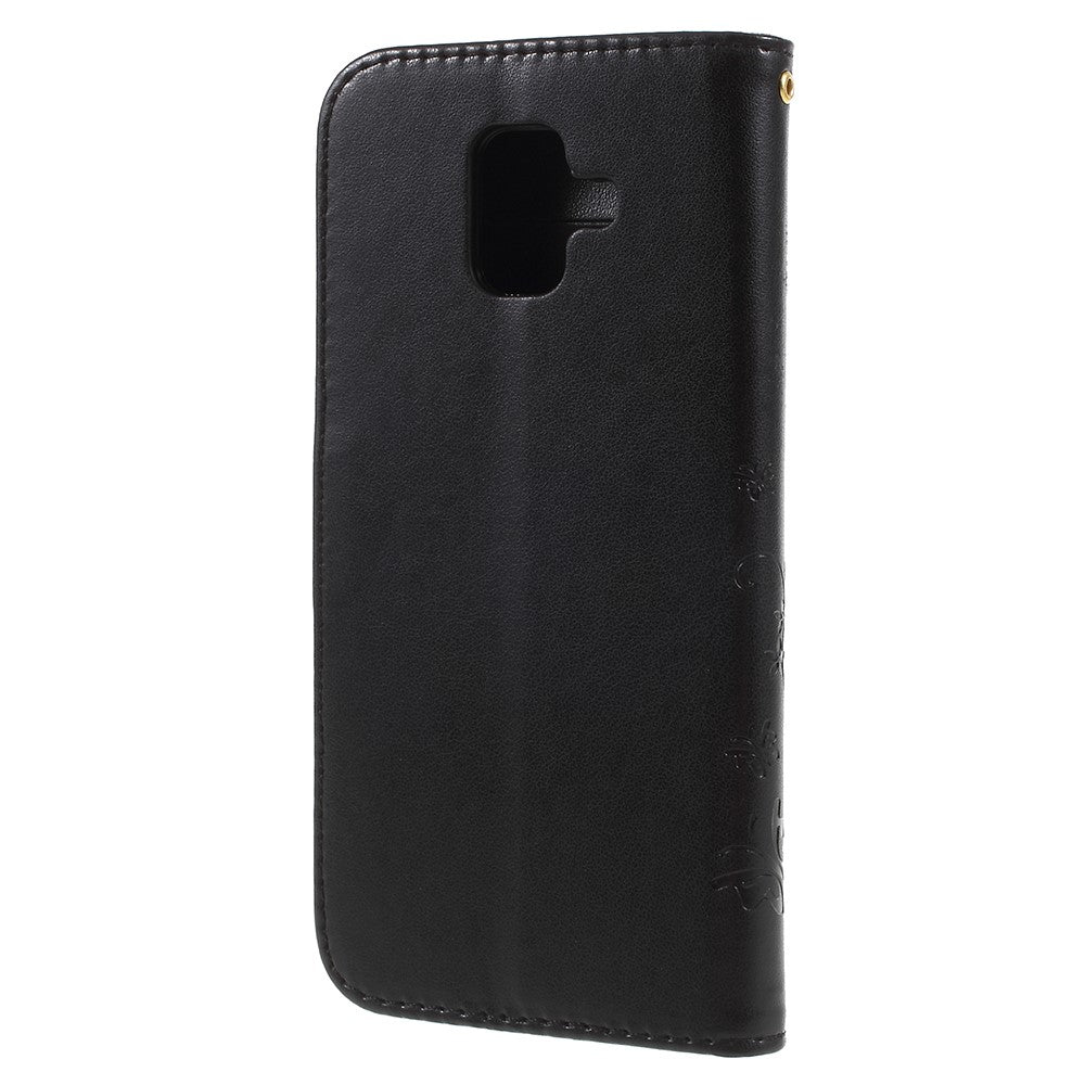 Præget sommerfugleblomst Læder Pung Magnetisk Stand Cover til Samsung Galaxy A6 (2018)
