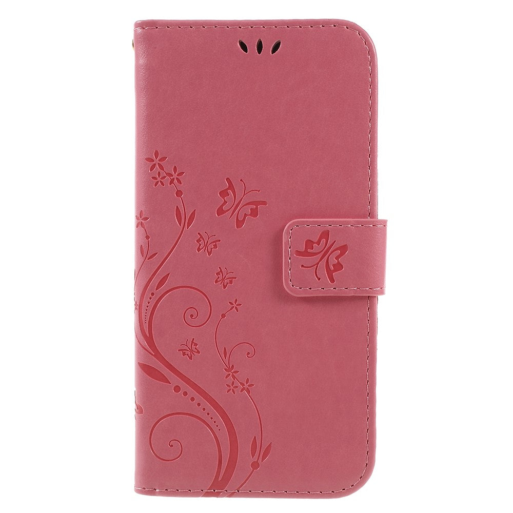 Præget sommerfugleblomst Læder Pung Magnetisk Stand Cover til Samsung Galaxy A6 (2018)
