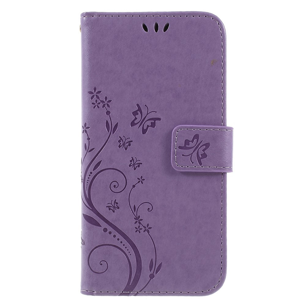 Præget sommerfugleblomst Læder Pung Magnetisk Stand Cover til Samsung Galaxy A6 (2018)