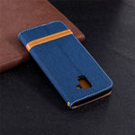 Jeans Stof Tekstur Pung Stander Læder Beskyttende Cover Etui til Samsung Galaxy J6 (2018)