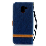 Jeans Stof Tekstur Pung Stander Læder Beskyttende Cover Etui til Samsung Galaxy J6 (2018)
