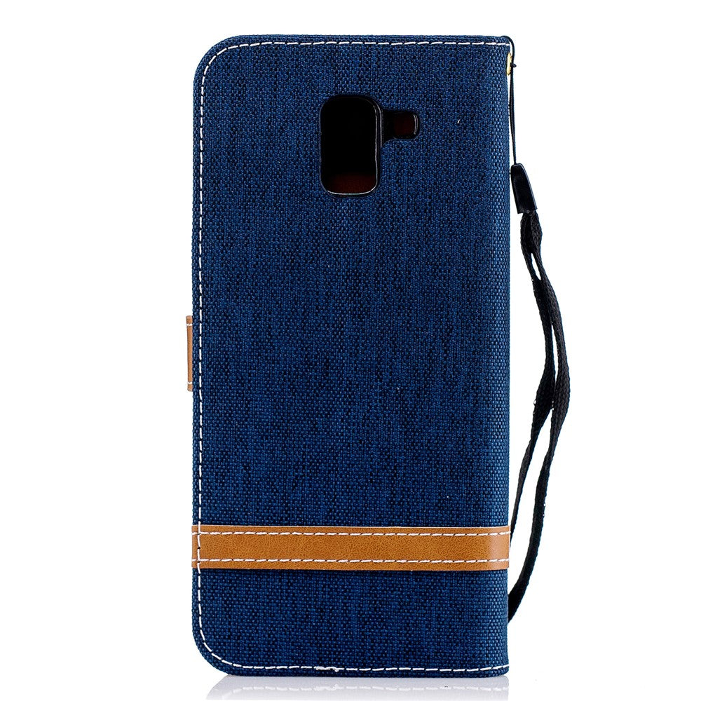 Jeans Stof Tekstur Pung Stander Læder Beskyttende Cover Etui til Samsung Galaxy J6 (2018)