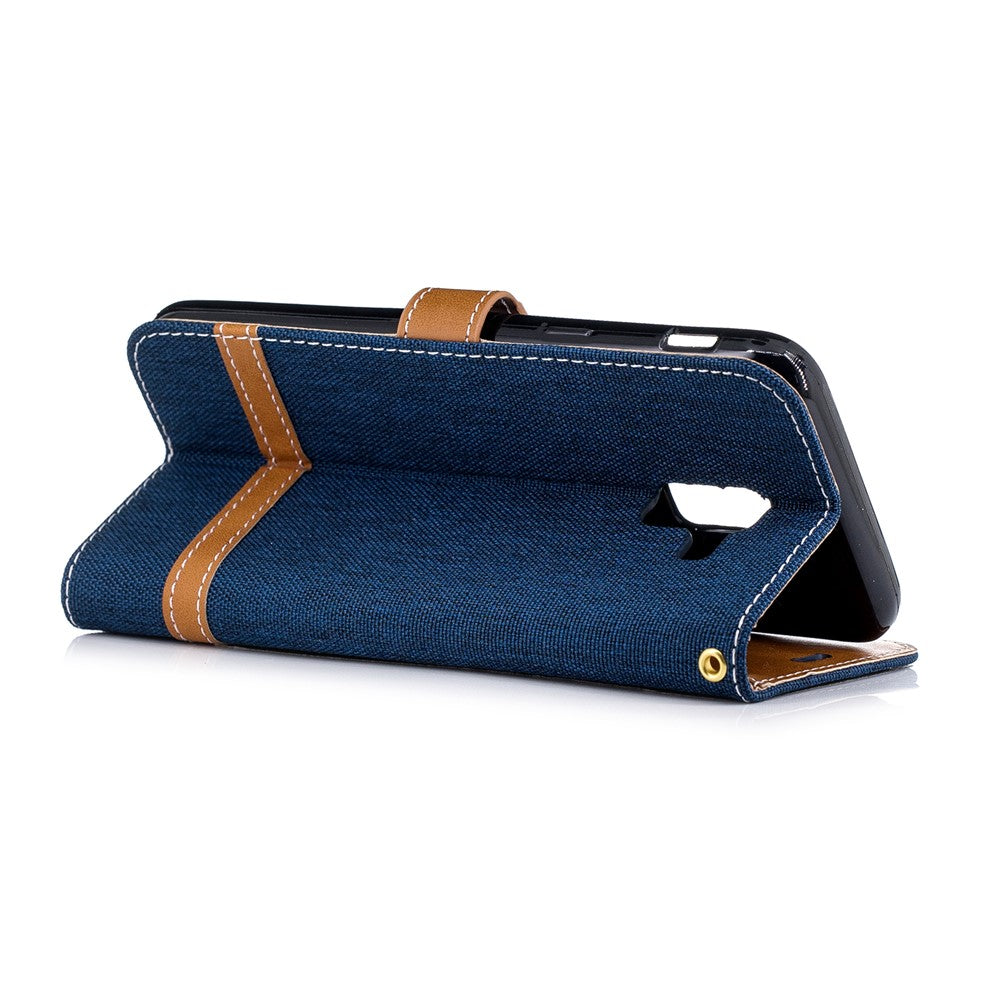 Jeans Stof Tekstur Pung Stander Læder Beskyttende Cover Etui til Samsung Galaxy J6 (2018)