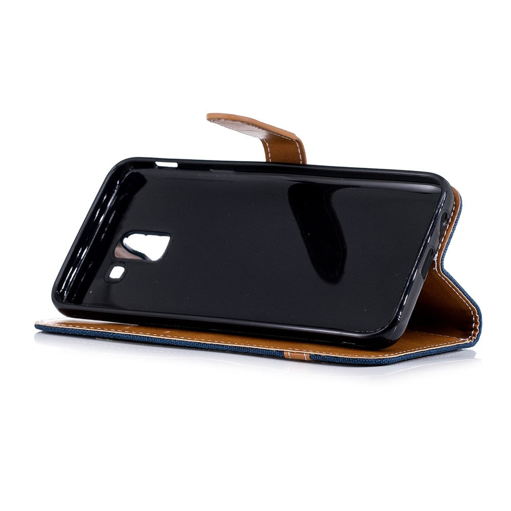 Jeans Stof Tekstur Pung Stander Læder Beskyttende Cover Etui til Samsung Galaxy J6 (2018)