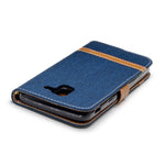 Jeans Stof Tekstur Pung Stander Læder Beskyttende Cover Etui til Samsung Galaxy J6 (2018)
